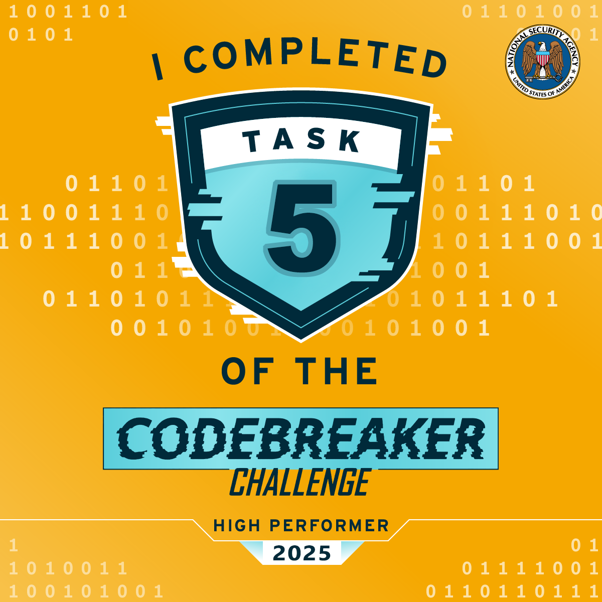 NSA Codebreaker 2025 Task 5 completion badge