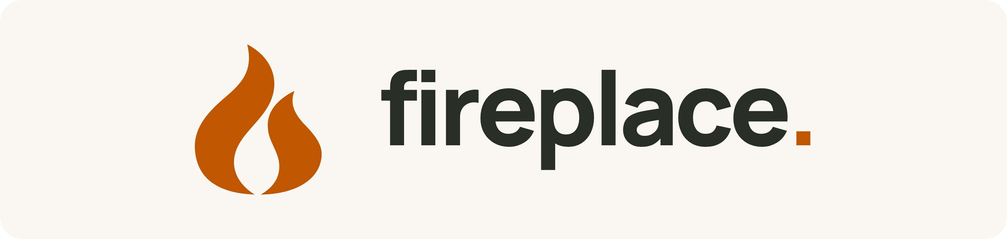 Fireplace banner: the orange flame mark next to the wordmark on a cream background